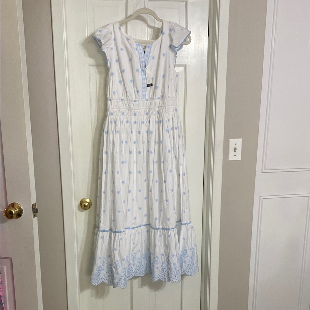 Rachel Zoe White and Light Blue Dress with Flutter Sleeves NWT Size 12